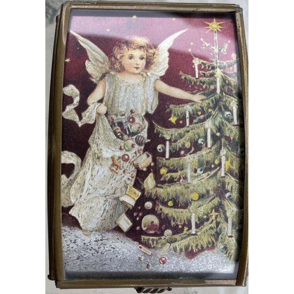 VTG Bessie Pease Gutmann Glass & Brass Trinket Box Foil Artwork Via Vermont